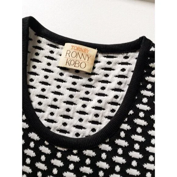 Torn By Ronny Kobo Black & White Sleeveless Patterned Knit Dress SZ XS - Picture 6 of 7